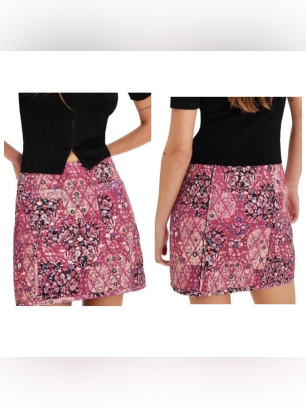 Free People Darla Pink Quilted Mini Skirt Sweetheart Combo Tapestry Size 0 NWT